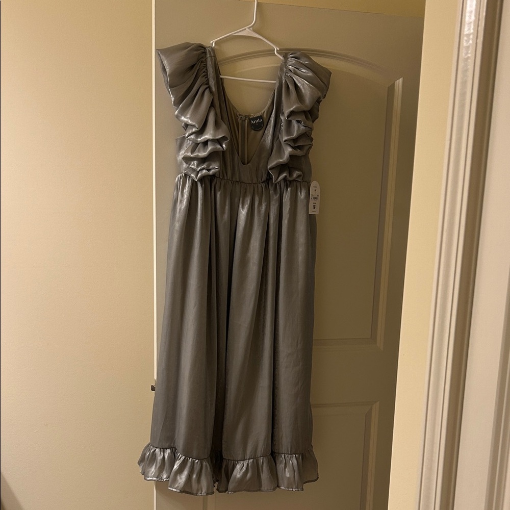 ARULA Light Green Ruffled Maxi Dress